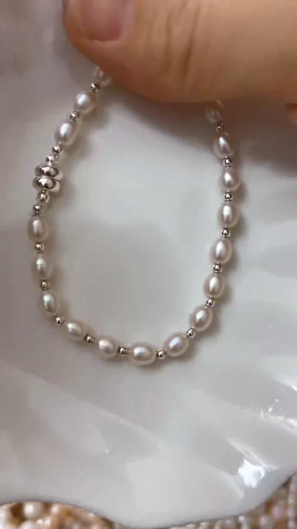 淡水珍珠手串银S925镶嵌珍珠手串
