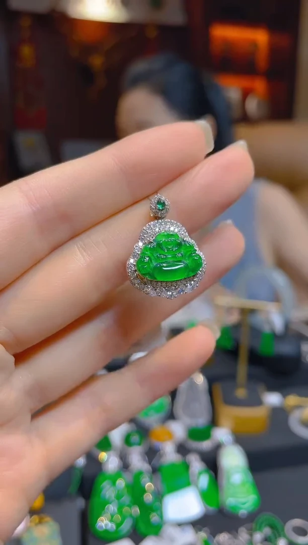 翡翠银S925镶嵌颈饰天然A货翡翠佛公/18299