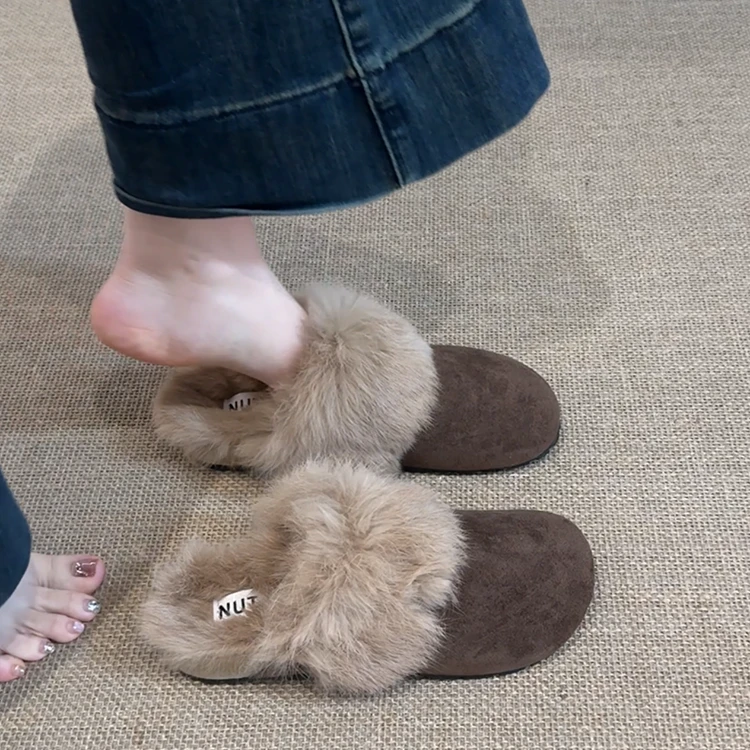 绒绒奶兔~浪漫法式磨砂面毛毛鞋INS网红款包头毛茸茸勃肯鞋女冬