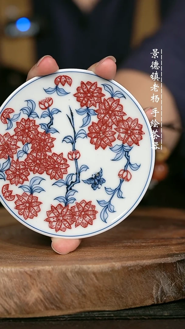 微瑕福利手绘高温现代瓷 气 点工桃花 杯垫9cm