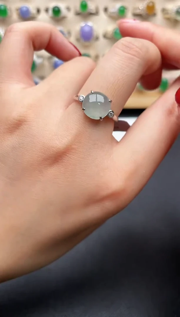 银S925镶嵌戒指翡翠一物一证一礼盒