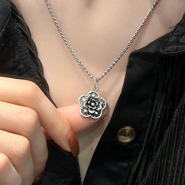 吊坠足银 <一禅兄>足银999砂旧3D莲花吊坠 约1.8g 小众设计感小巧