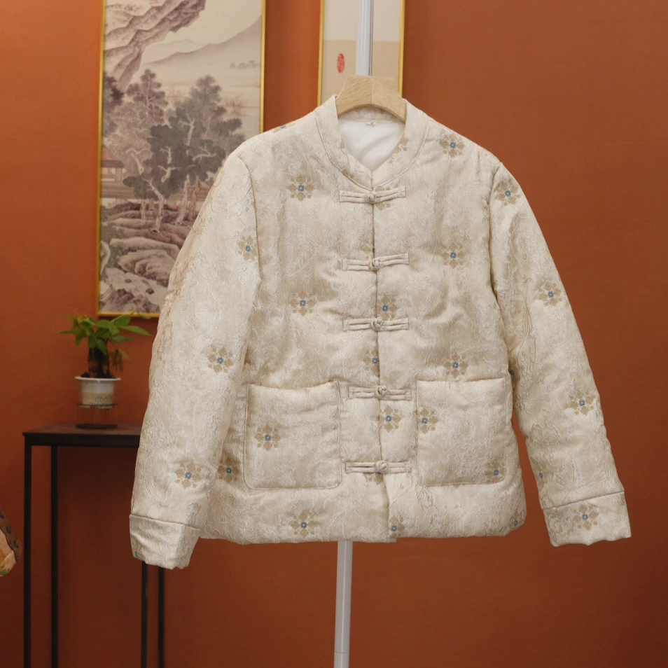 2025新中式高级感提花刺绣立领盘口女款棉服外套