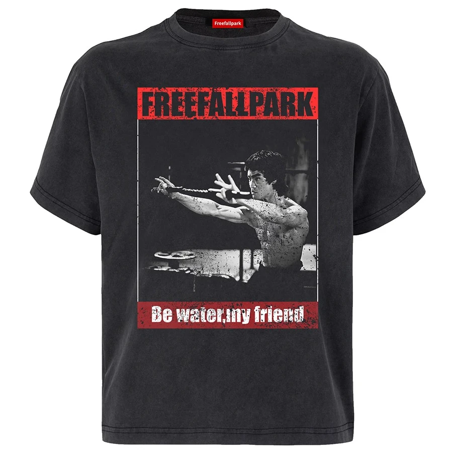 free fall park 水洗做旧李小龙印花短袖Boxy版型VintangeT恤