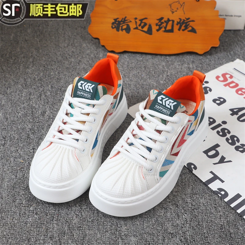 潮牌时尚休闲百鞋子搭贝壳头板鞋透气布舒适厚底拼色百搭爆款男鞋