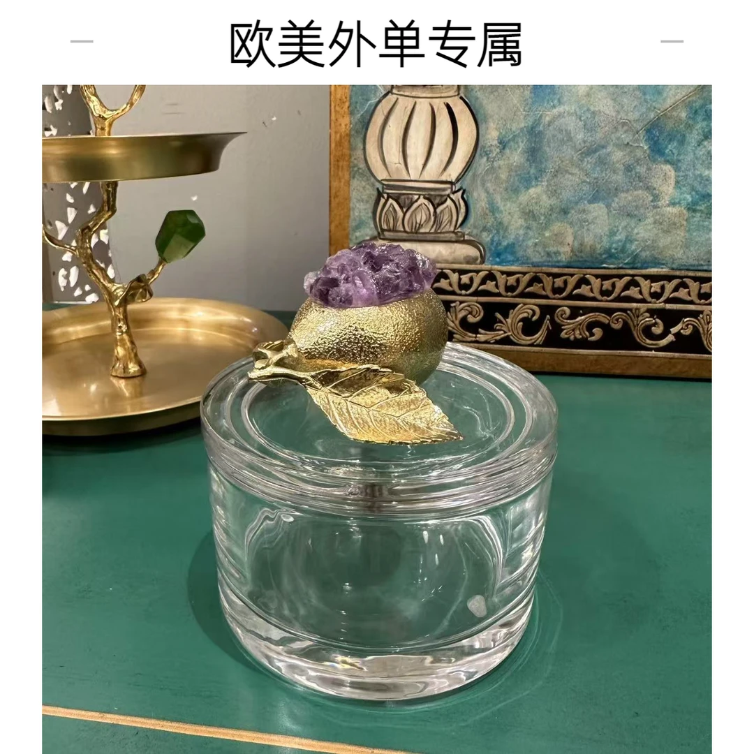 【欧美外单】A422 石榴盖盒铜 天然紫水晶 玻璃   12*12*12