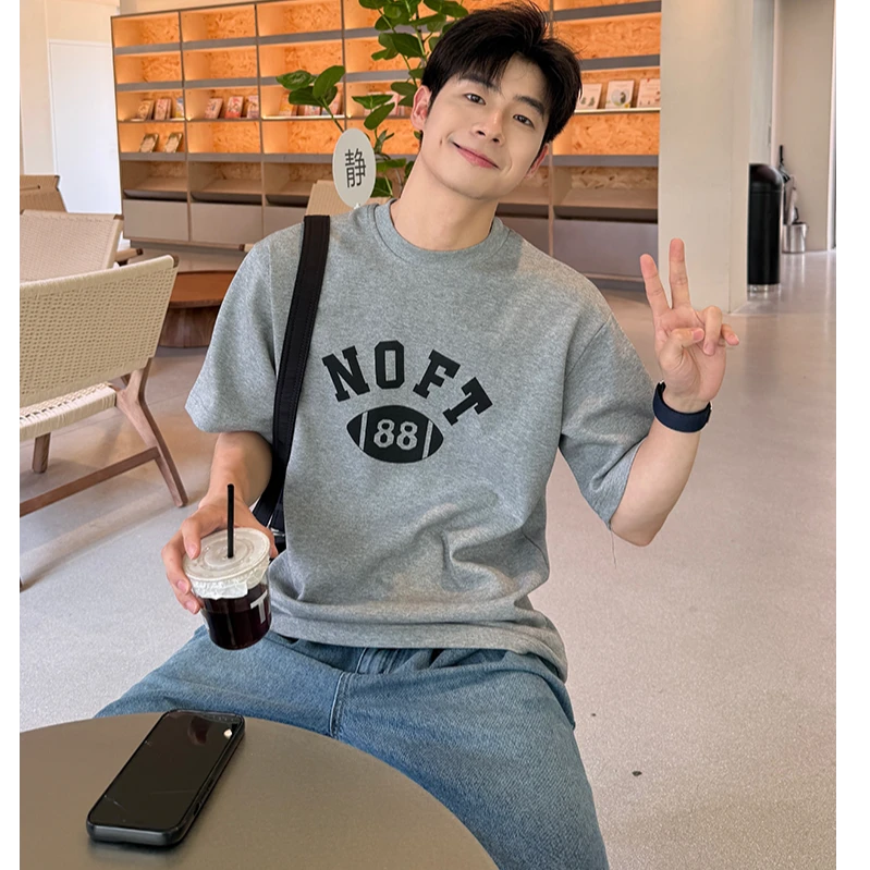 300斤大码美式字母印花纯棉T恤短袖宽松显瘦上衣t恤男士圆领日系