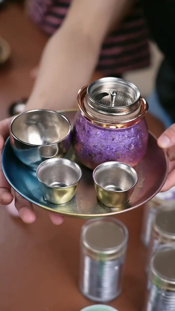 钛纯钛福禄宝瓶+钛盘 紫 配渐变钛盘