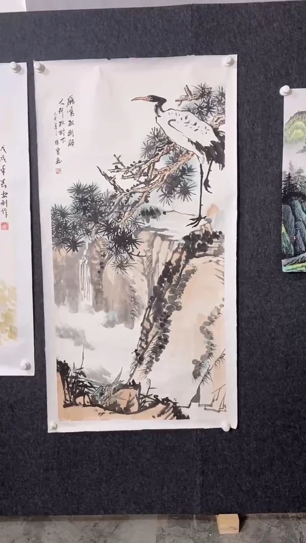 国画136*68cm余传宝仙鹤