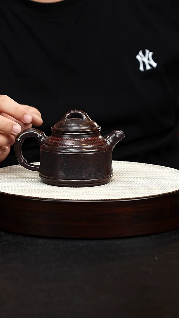 茶壶紫砂宜兴原矿纯手工紫砂 经文竹鼎 紫龙玉砂