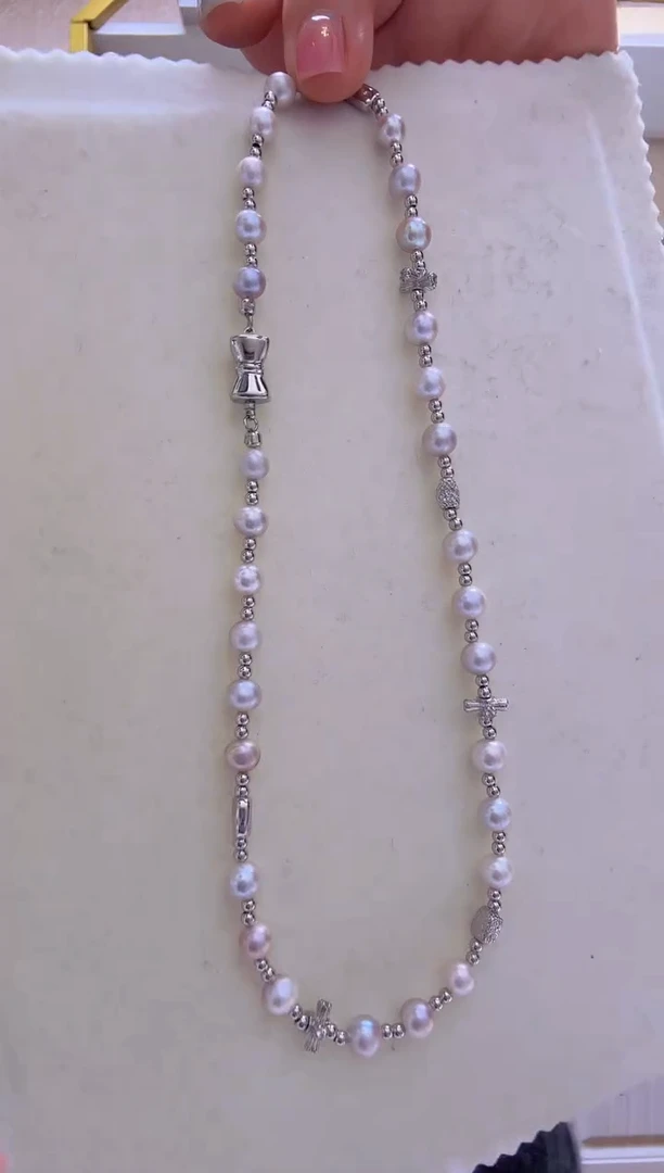 【闪购商品】淡水珍珠项链未镶嵌无核6.5-7.5mm+注金配饰项链