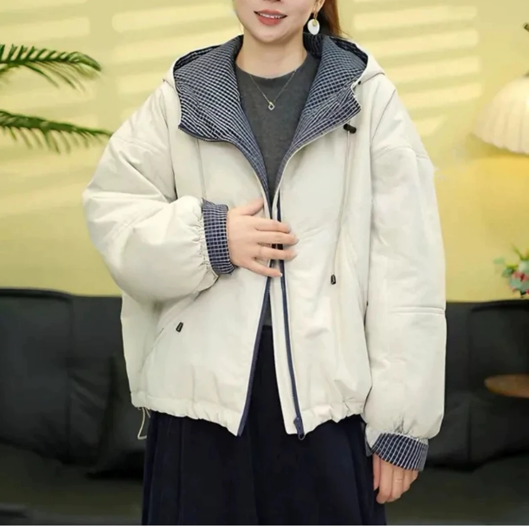 2025秋冬新款棉衣女宽松设计感韩版时尚连帽抽绳短款棉服外套上衣