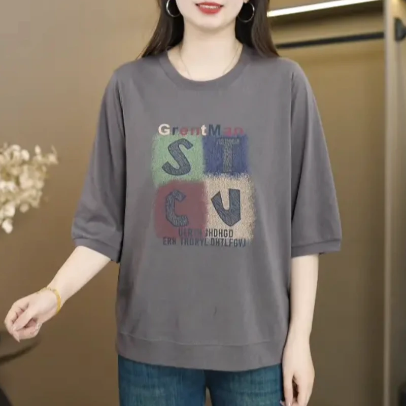 大码女装中袖t恤2025夏季新款洋气中年妈妈装宽松遮肚子半袖上衣