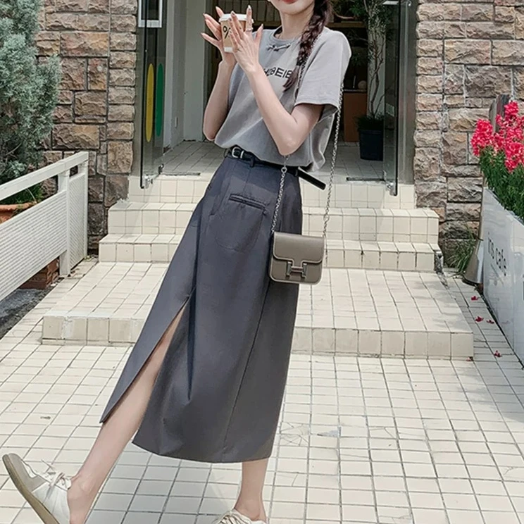T135【维亿专属】休闲风通勤风时尚套装高腰洋气时尚不规则炸街裙子