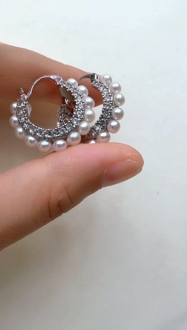 合金淡水珍珠耳饰24珠