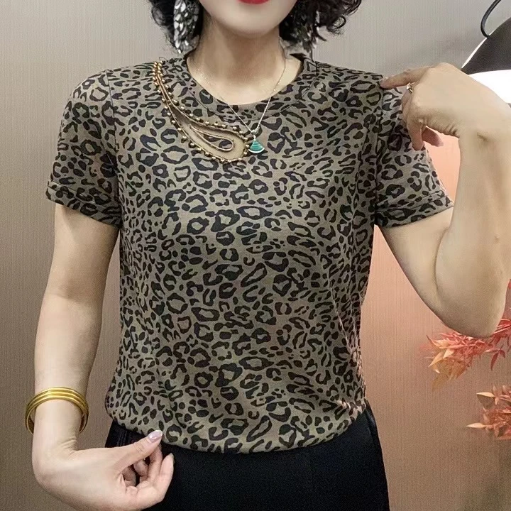 2025夏季新款圆领短袖显瘦修身时尚女士百搭小衫上衣8715