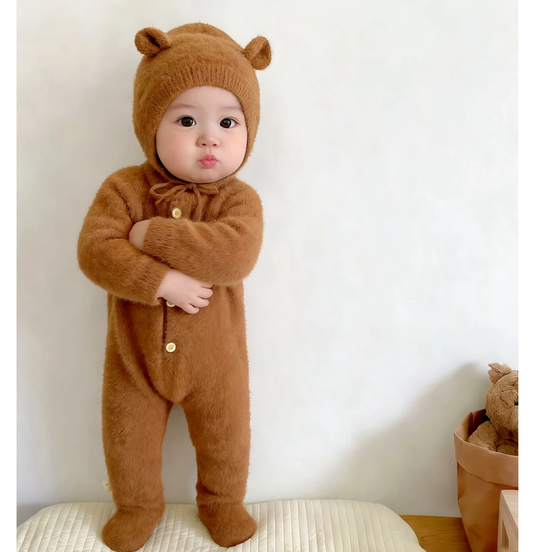 婴儿秋冬衣服百天宝宝连体衣秋装超萌洋气婴幼儿满月百天外出爬服