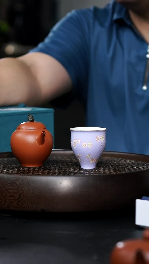 溢珍堂梅花束口杯+火舞-朱泥-100cc