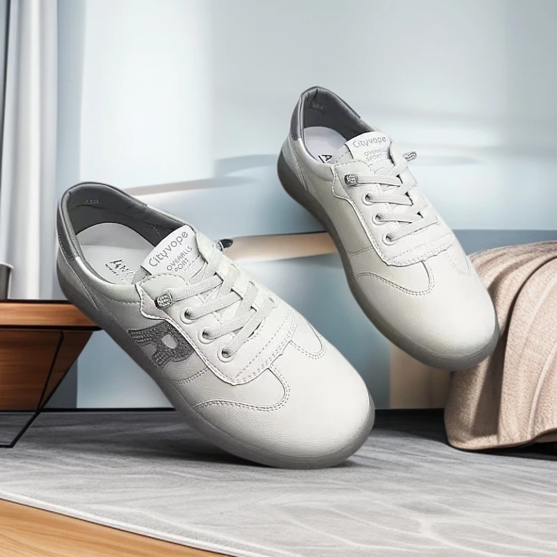 真皮牛筋底小白鞋2025女春秋款时尚一脚蹬阿甘鞋百搭平底休闲鞋