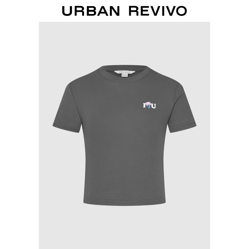 UR2025夏季新款女装时尚撞色印花修身圆领短袖T恤UIY450048