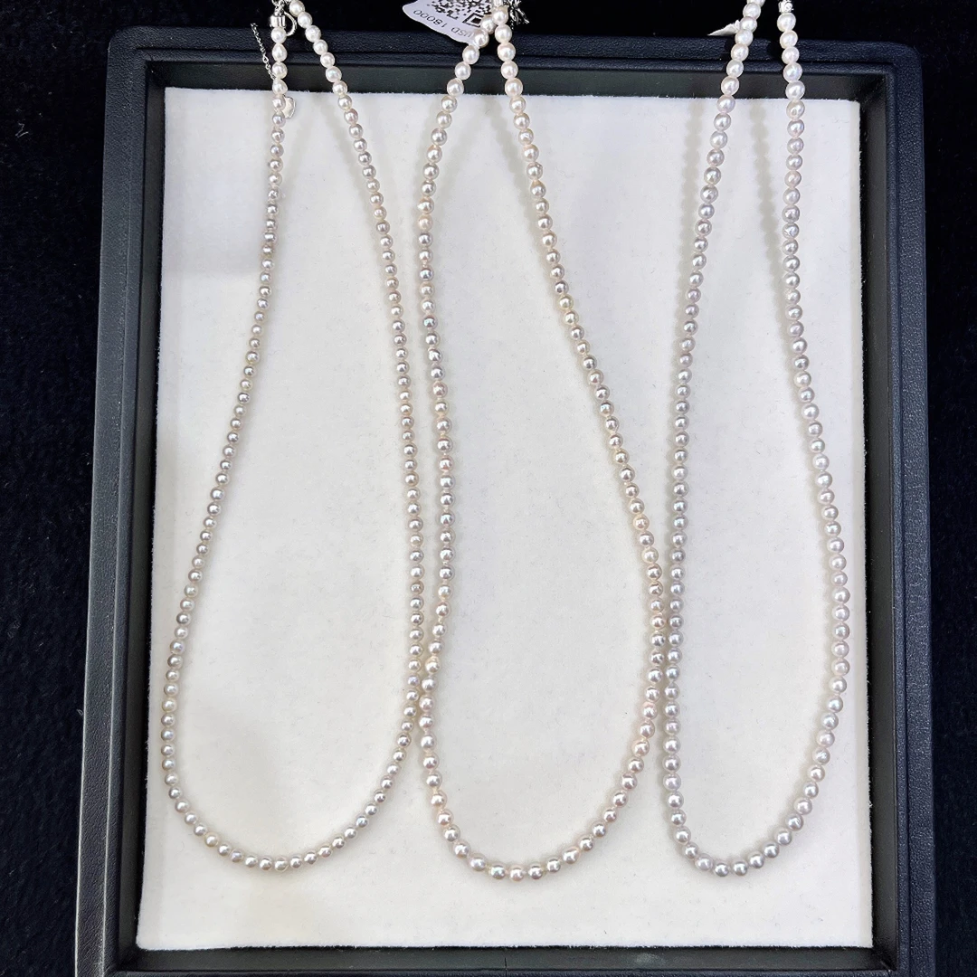 天然珍珠 海水真多麻小珠项链4-5MM S925银 多样性发一R006