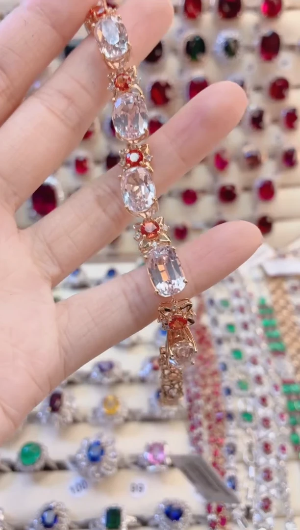 18K金镶嵌锂辉石18K金手链1