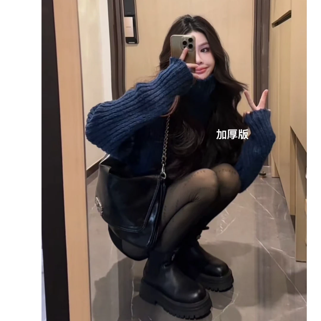 2207氛围感.慵懒风软糯高领毛衣 衣长55