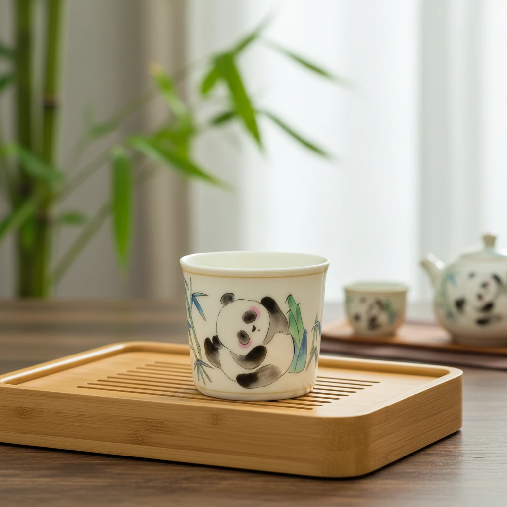 收藏 豆黄熊猫-平安福贵好事发生茶杯 6042