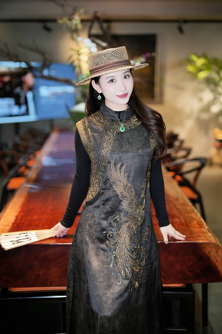 蓝大【影绸】新中式桑蚕丝连衣裙5407