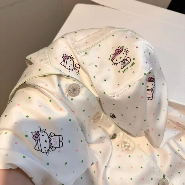 【波点kitty】韩系卡通短袖冰丝睡衣女夏季新款透气凉感家居服套装