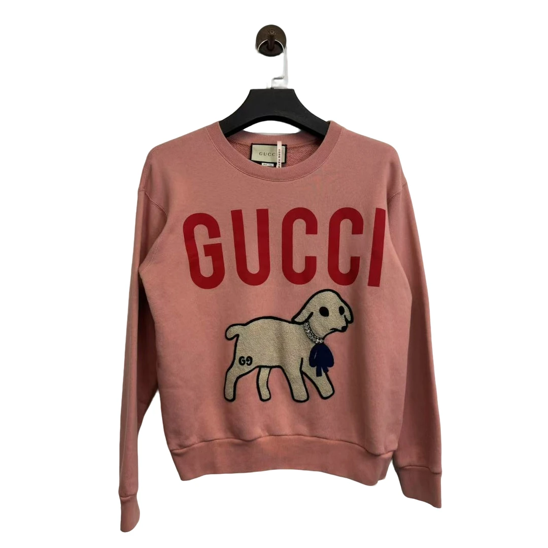 99新 GUCCI/古驰 小羊粉色带钻卫衣/XS码