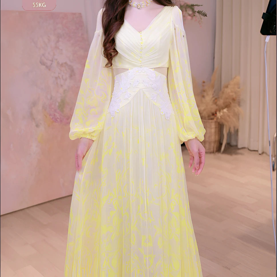 【月光流萤】YINGCHOI 2025 新款 真丝镂空收腰连衣裙 32848