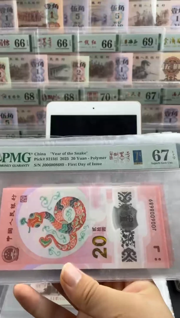 塑料蛇钞首日标67分圆圆倒置号