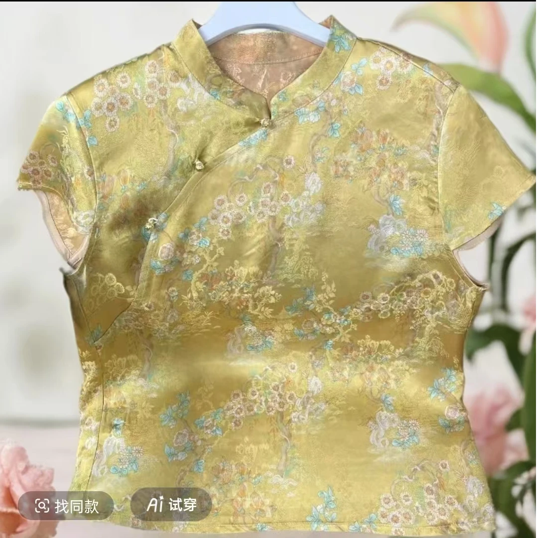 《金色桃源》国风提花夏季新款高级感时尚百搭香云 纱短袖上衣378z