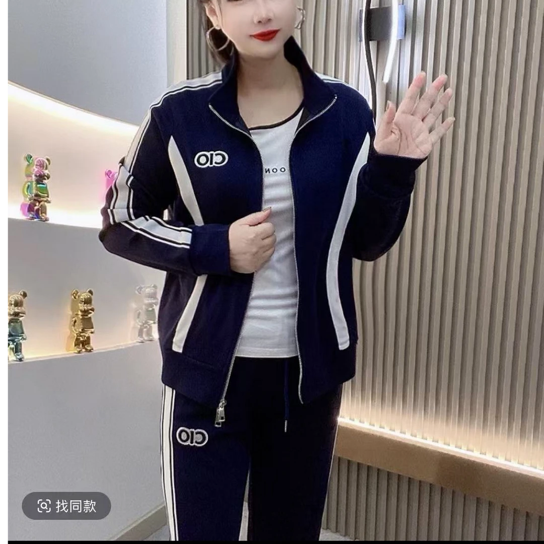 艳艳2025早秋新款运动三件套装休闲时尚百搭个性大码女装宽松显瘦