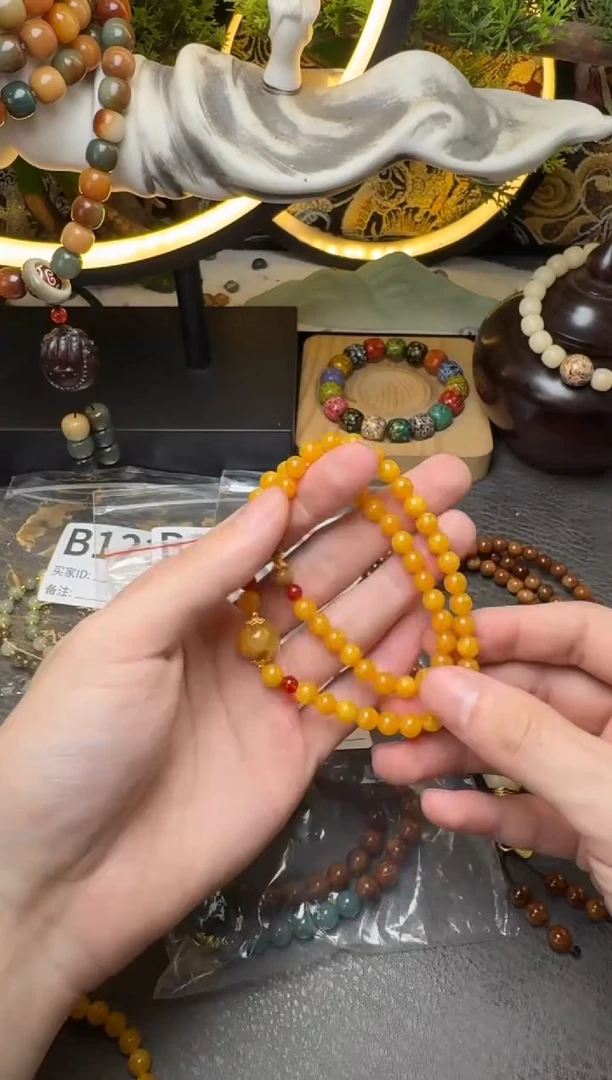 未镶嵌蜜蜡手串蜜蜡双圈柠檬黄圆珠