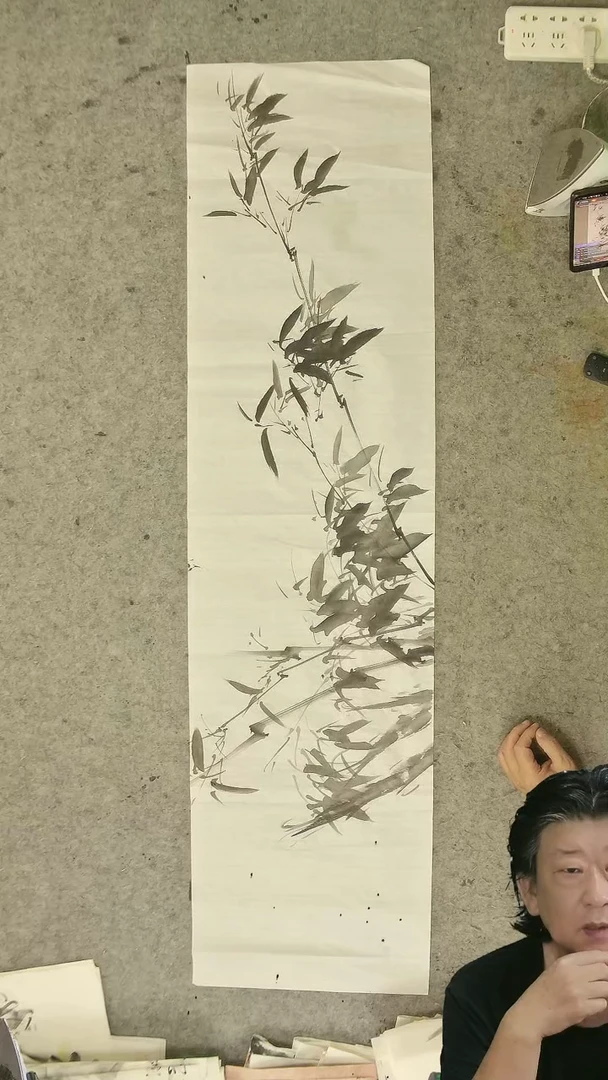 国画四尺条屏   墨竹