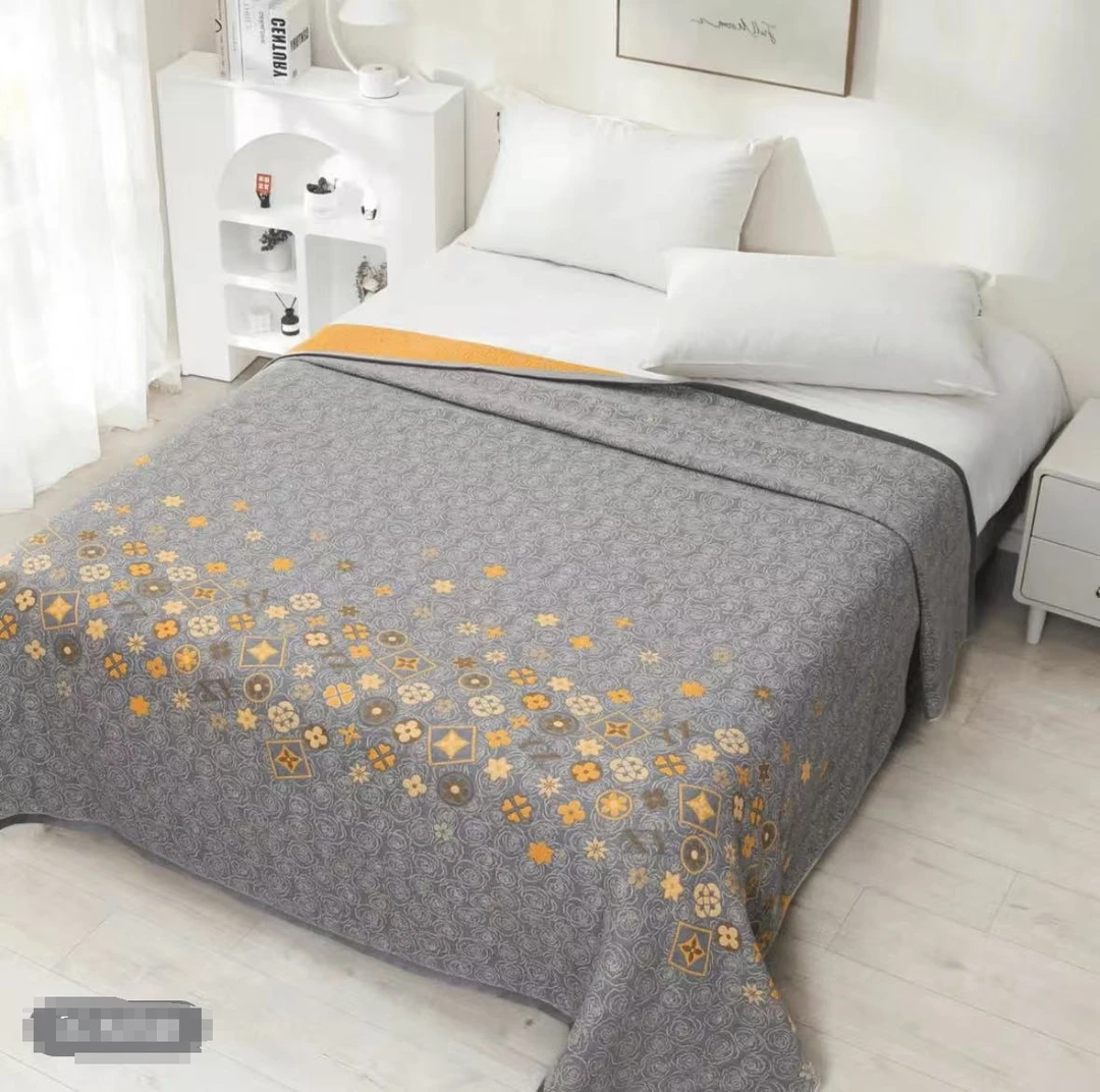 M【路易玫瑰-黄】200*230CM可铺可盖多层棉纱布亲肤通用床盖