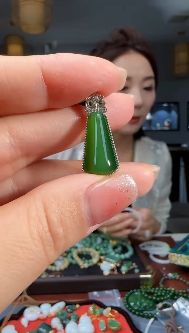 和田玉银S925镶嵌吊坠(不含链)1