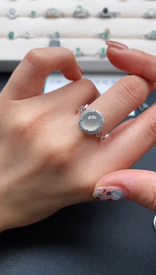 银S925镶嵌戒指翡翠2222222+10