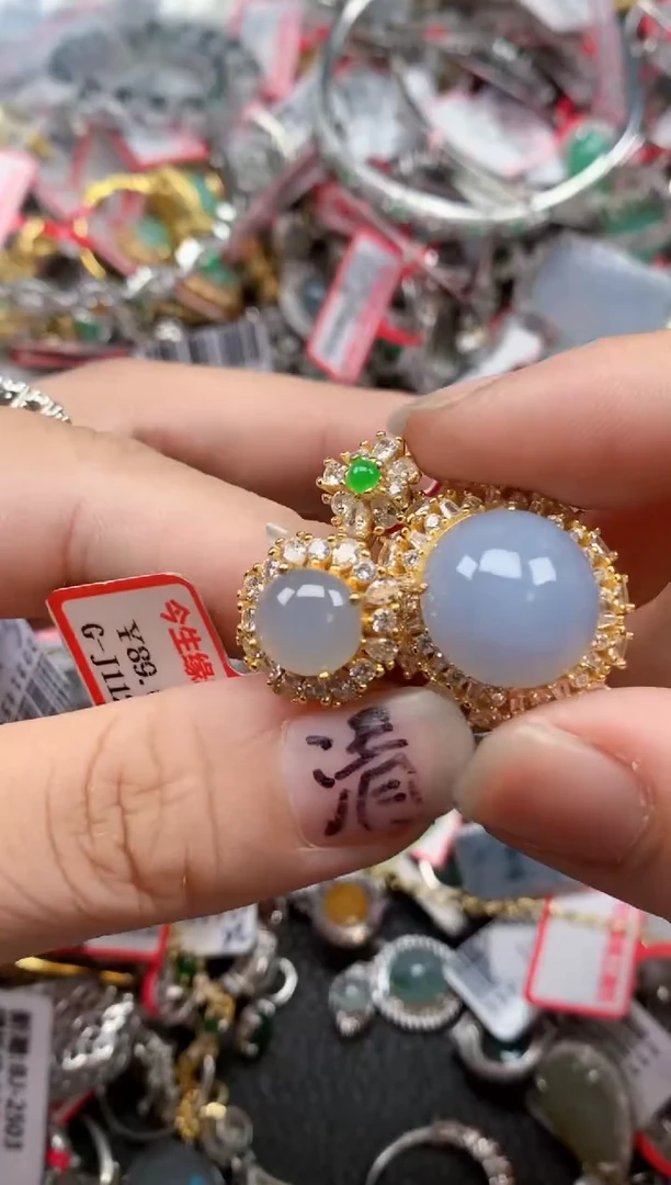 银S925镶嵌戒指翡翠天然A货缅甸翡翠