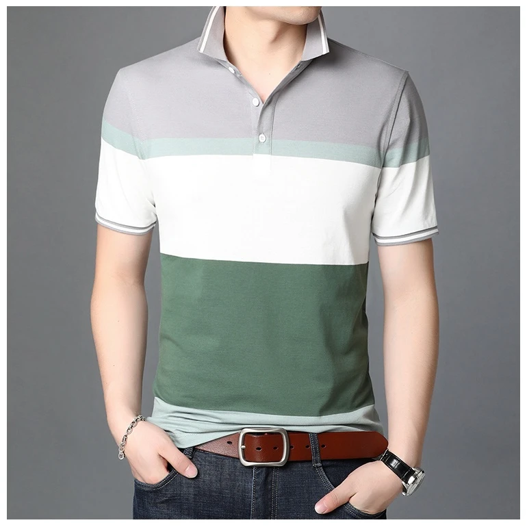 2025年夏季新款男士短袖t恤百搭翻领半袖上衣服休闲条纹Polo衫男