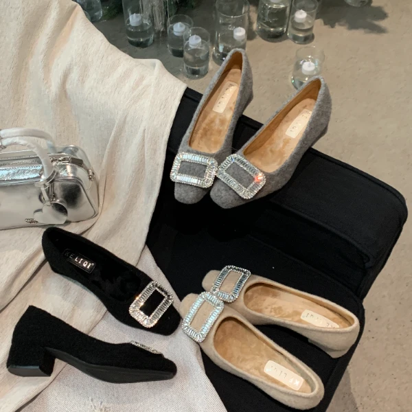 6206-2黑色水钻扣气质法式高跟鞋配裙子温柔晚晚鞋早春季百搭单鞋