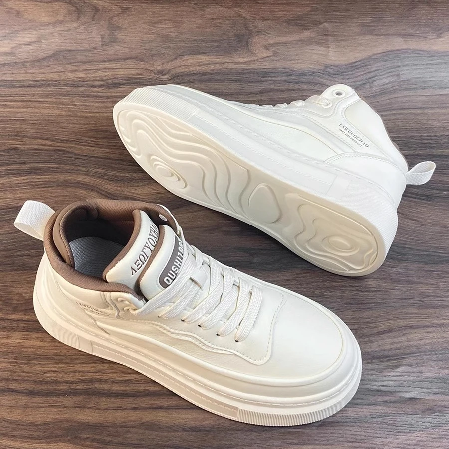 鞋子男鞋早春款2025新款休闲板鞋男款高帮软皮软底小白鞋男士春季