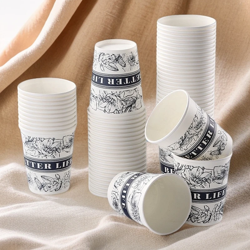 一次性纸杯子加厚家商用办公室卡通图案250毫升广告杯定印制整箱