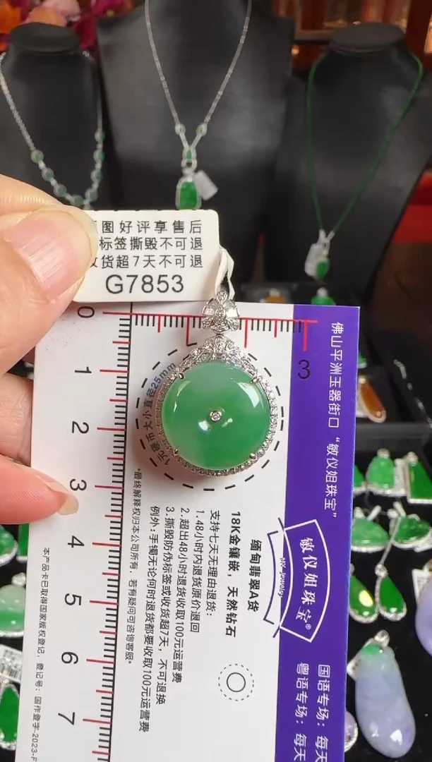 颈饰18K金镶嵌翡翠G7853冰绿平安扣