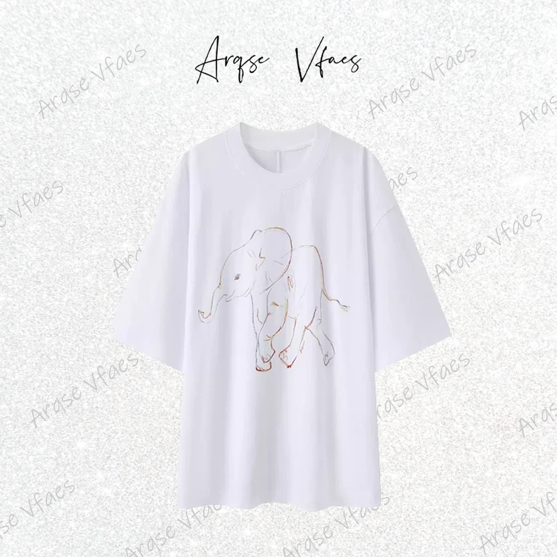 ARQSEVFAES—2025新品休闲宽松手绘大象短袖T恤上衣女EBE2TEE014