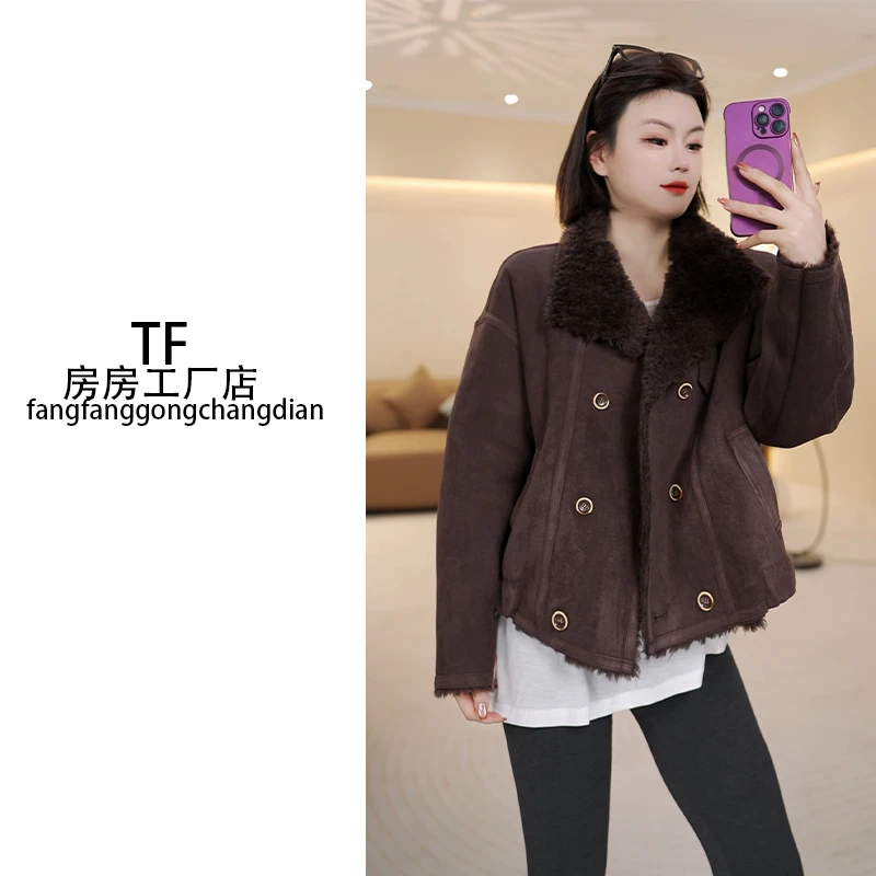 房房-88219 冬季新款复古双排扣高端外套女短款羊毛外套