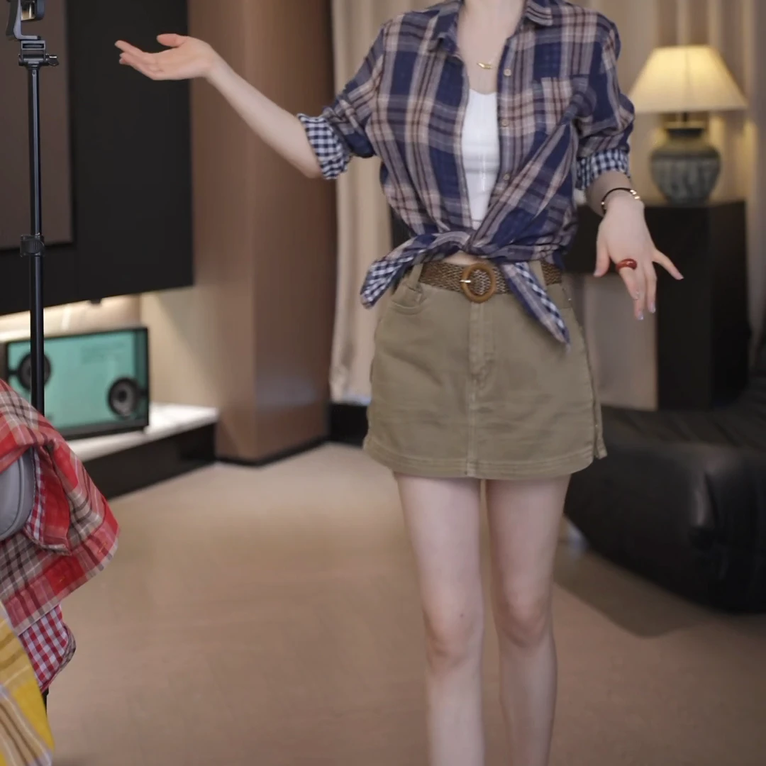 2025新复古格子双层棉纱舒适百搭洋气衬衫休闲宽松韩版衬衫