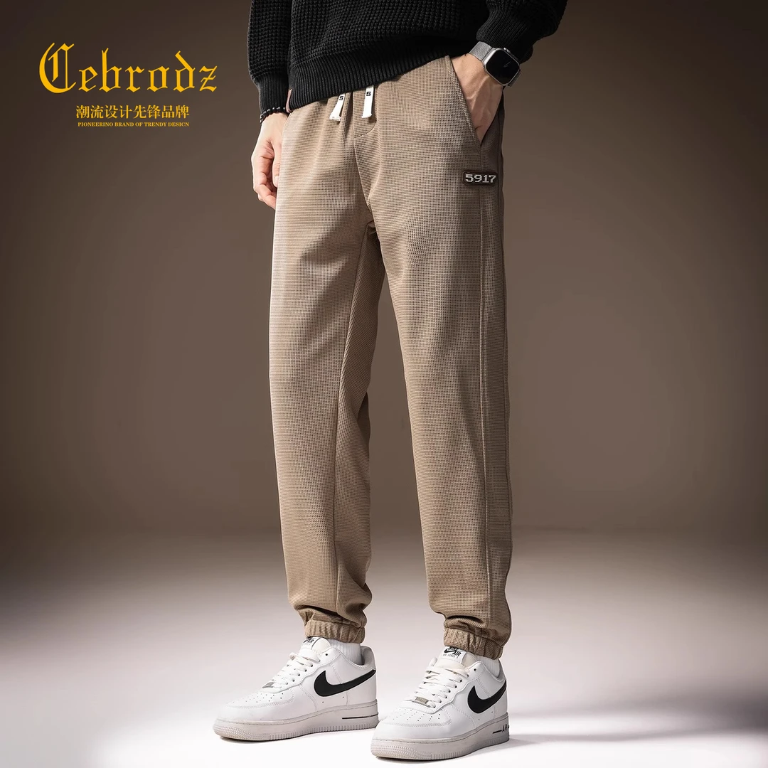 Cebrodz高端束脚华夫格运动新款潮流肌理感工装宽松直筒休闲裤